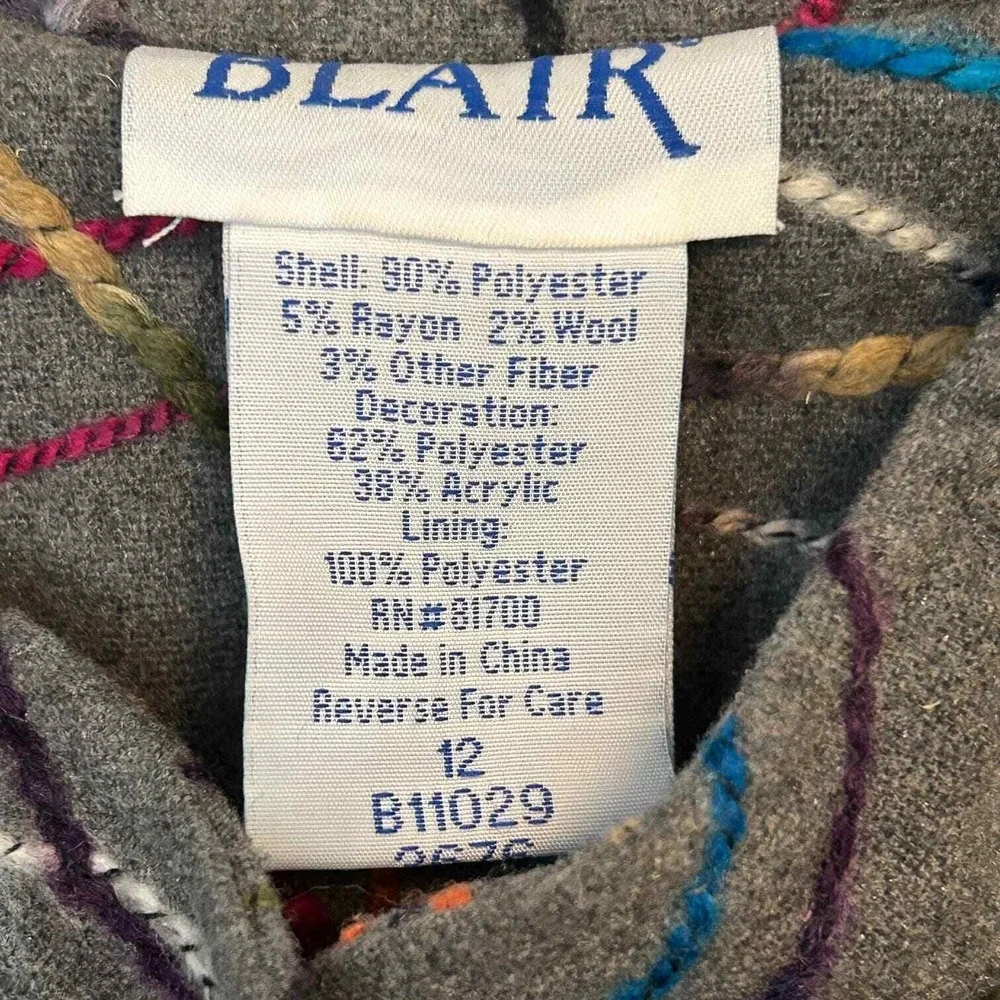 Blair Blazer Gray Good Embroidered Swirl Button Front Women‎ Size 12